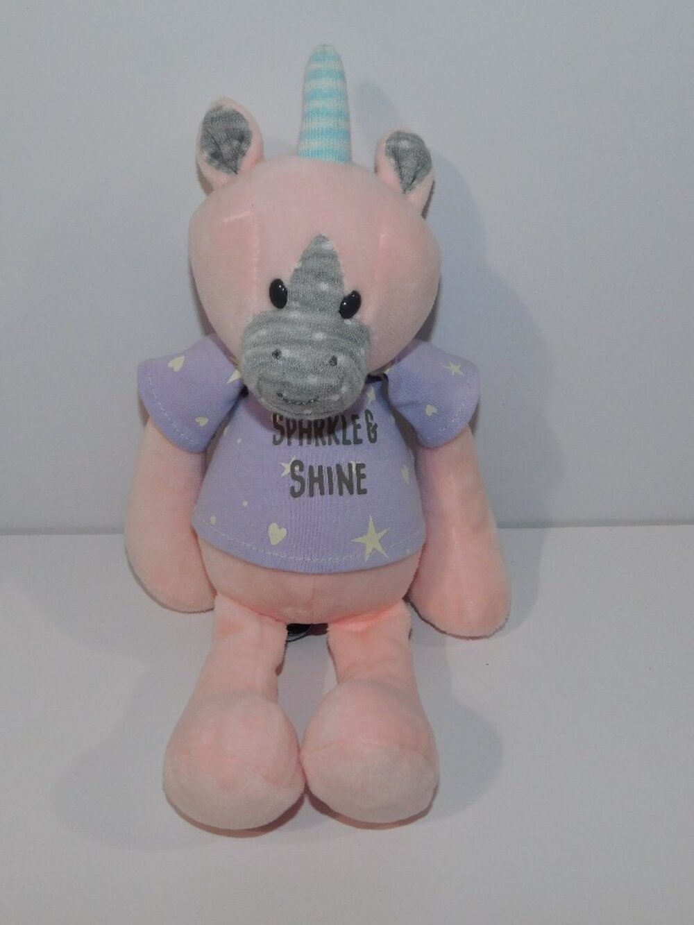 DEMDACO Nat & Jules Sparkle & Shine Pink Gray Unicorn Plush Stuffed 10" Lovey